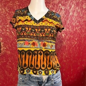 TODD OLDHAM Vintage OOAK Graphic Multi Colors V Neck Shirt L